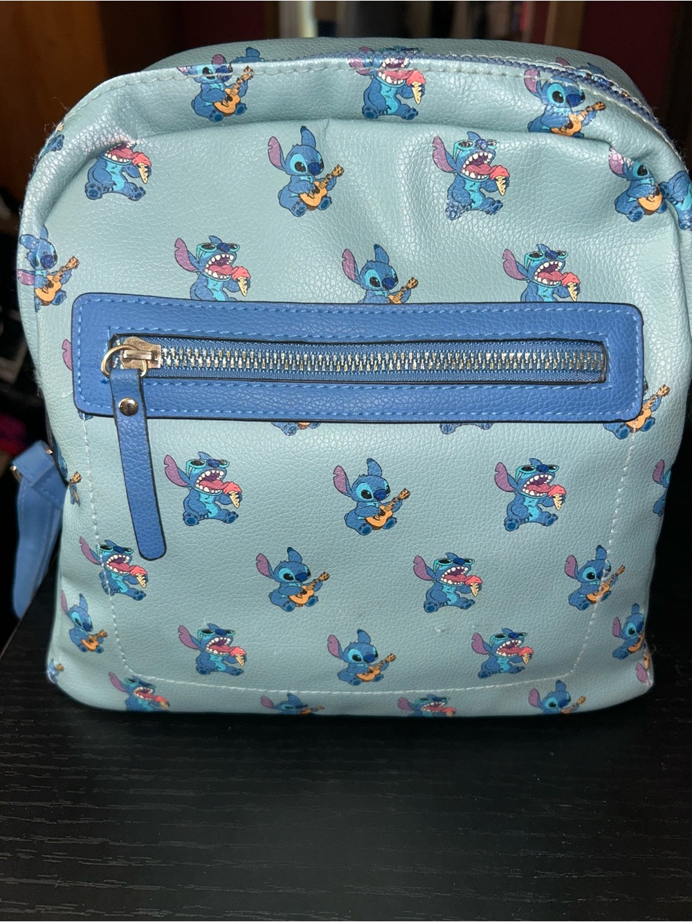Blue Cartoon Print Crossbody Bag with Front Zip Pocket